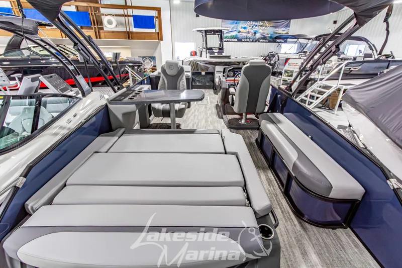 Slide: The Image of Luxurious interior of 2026 Godfrey Monaco 255 MTF pontoon boat at Lakeside Marina. - 45