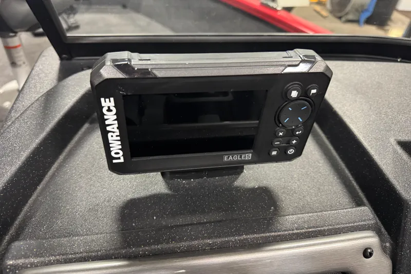 Slide: The Image of Lowrance Eagle 5 fish finder on 2026 Tracker Pro Guide V-175 WT boat dashboard. - 10