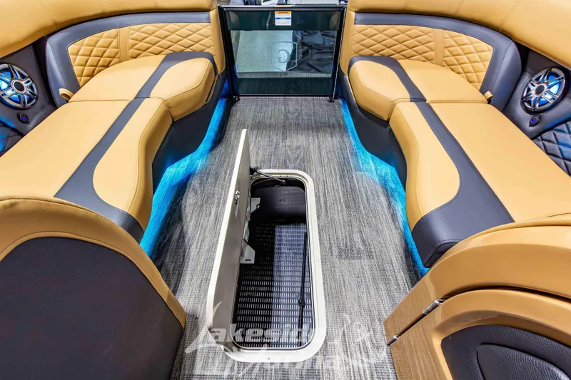 Slide: The Image of Luxurious interior of 2026 Godfrey Monaco 255 MTF pontoon boat with ambient lighting. - 15
