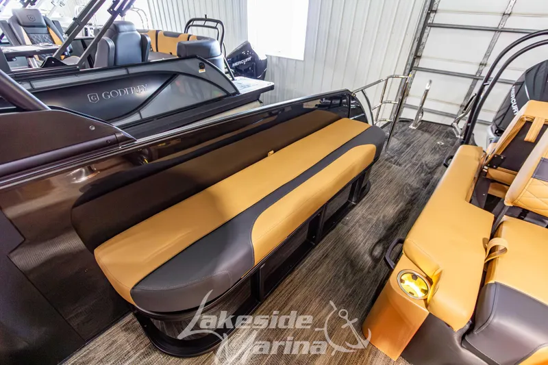 Slide: The Image of Luxurious interior of 2026 Godfrey Monaco 255 MTF pontoon boat at Lakeside Marina. - 31