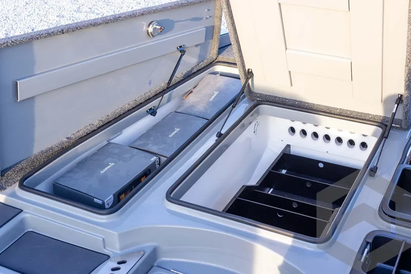 Slide: The Image of 2026 Caymas CX 21 PRO boat storage compartments with organized layout and modern design. - 30