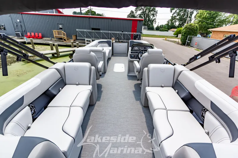 Slide: The Image of 2026 Godfrey Sweetwater 2286 SBC pontoon boat with spacious seating and modern design. - 22