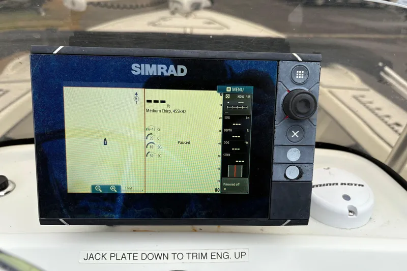 Slide: The Image of Simrad navigation display on 2017 Action Craft Flatsmaster 1820 boat dashboard. - 16