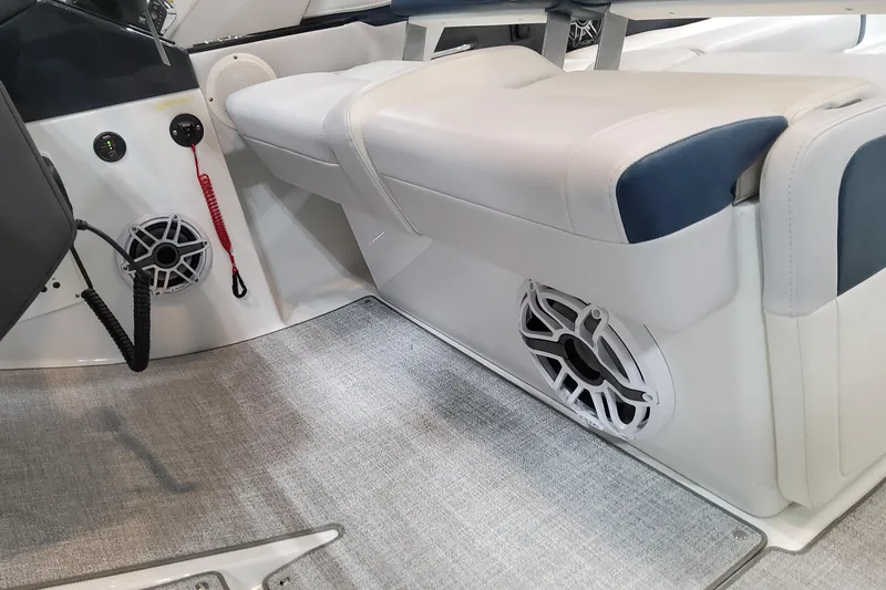 Slide: The Image of 2026 Formula 330 Crossover Bowrider OB interior with seating and speaker system. - 70