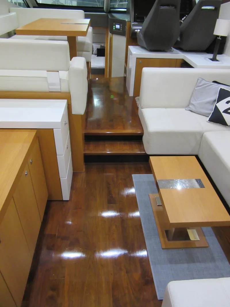 Slide: The Image of Luxurious interior of 2014 Sunseeker Manhattan 53 yacht with polished wood flooring. - 12