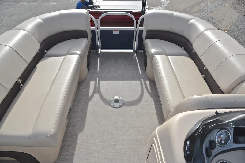 Slide: The Image of 2019 Sun Tracker Party Barge 22 XP3 interior with spacious seating and modern design. - 21