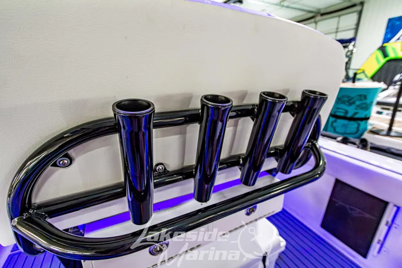 Slide: The Image of 2026 Tidewater 232 LXF boat rod holders with Lakeside Marina branding. - 16
