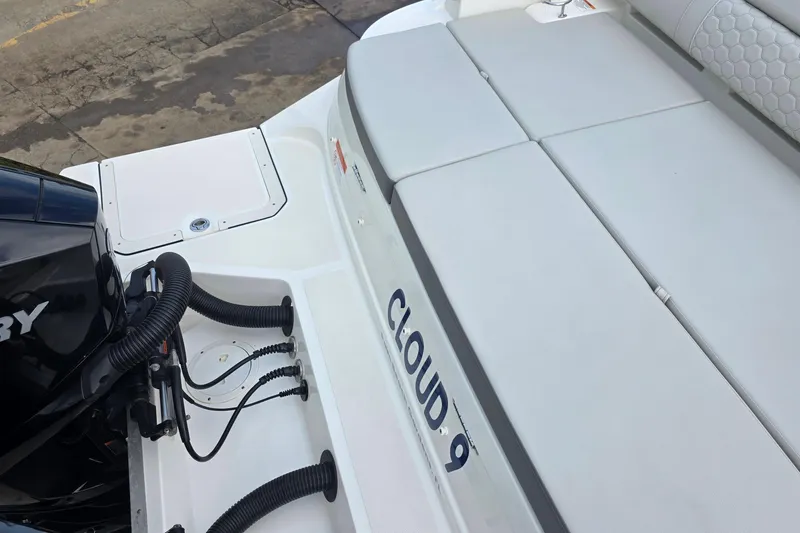 Slide: The Image of 2021 Sea Ray SDX 290 Outboard boat with Mercury engine and cushioned seating. - 23