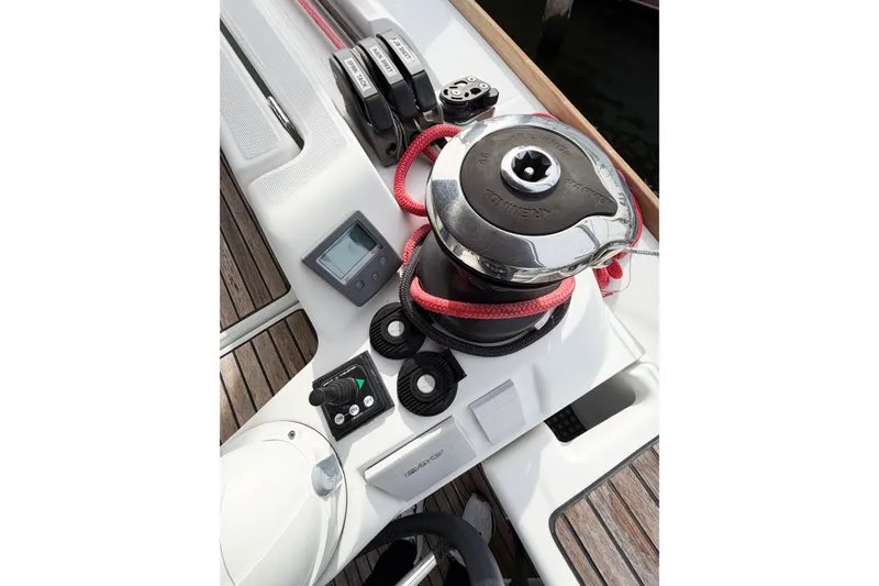Slide: The Image of Jeanneau Sun Odyssey 409 sailboat deck with winch and control panel, 2013 model. - 25