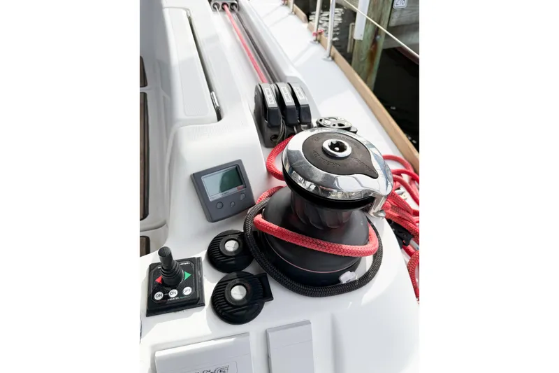 Slide: The Image of Jeanneau Sun Odyssey 409 sailboat deck with winch and control panel, 2013 model. - 26