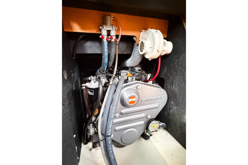 Slide: The Image of Engine compartment of 2013 Jeanneau Sun Odyssey 409 sailboat with Yanmar engine. - 56