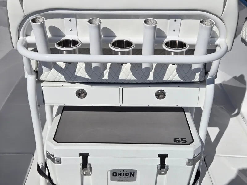 Slide: The Image of Fishing rod holders and cooler on Century 2600 boat, 2024 model. - 7