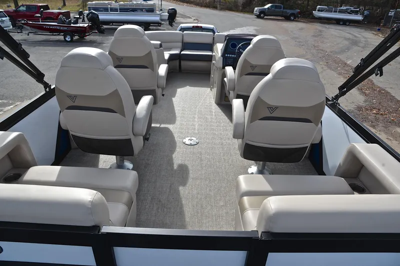 Slide: The Image of Interior of 2022 Viaggio Diamante Q pontoon boat with luxurious seating arrangement. - 20