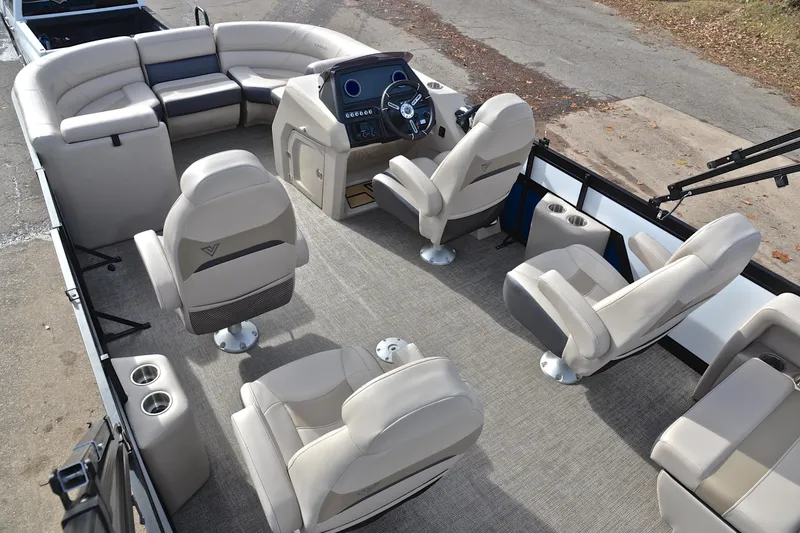 Slide: The Image of Luxurious 2022 Viaggio Diamante Q boat interior with plush seating and modern helm. - 26