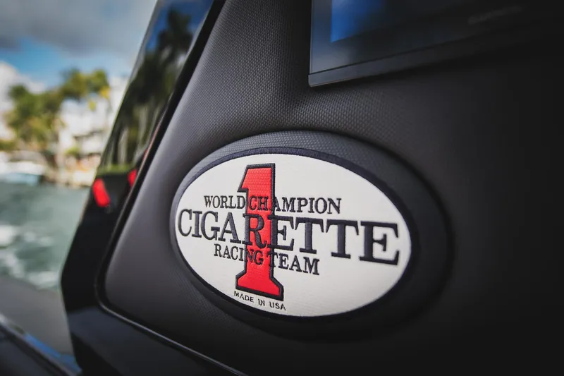 Slide: The Image of 2025 Cigarette 41 Nighthawk boat with World Champion Racing Team logo. - 6