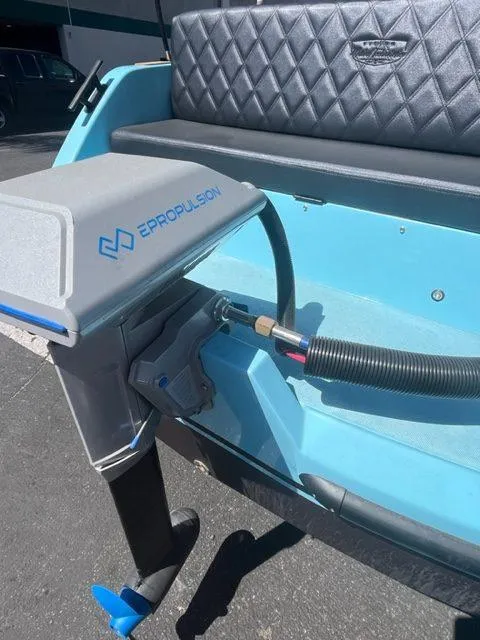 Slide: The Image of 2023 Vision Marine Technologies Volt 180 with ePropulsion motor, blue interior detail. - 6