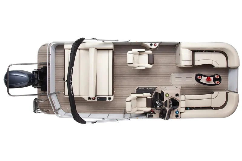Slide: The Image of Manufacturer Provided Image: 2026 SunCatcher Fusion 324SL pontoon boat, top view, showcasing seating and deck layout. - 18