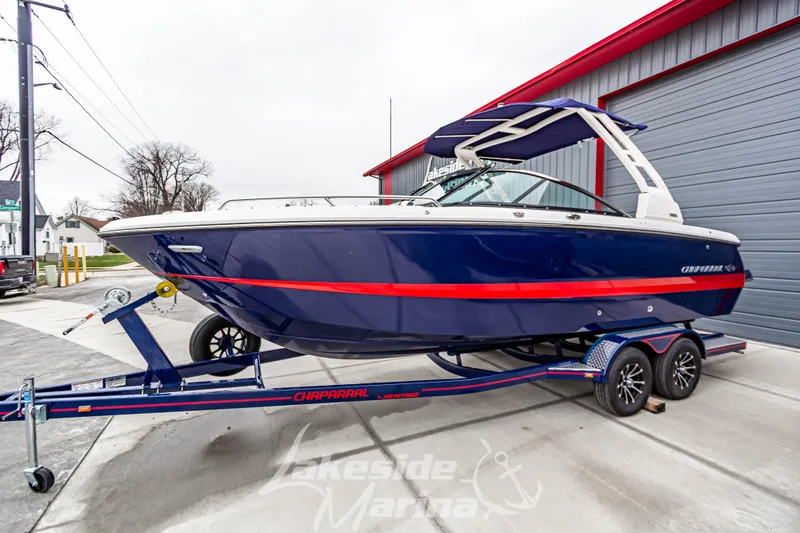 Slide: The Image of 2025 Chaparral 247 SSX boat on trailer at Lakeside Marina. - 8