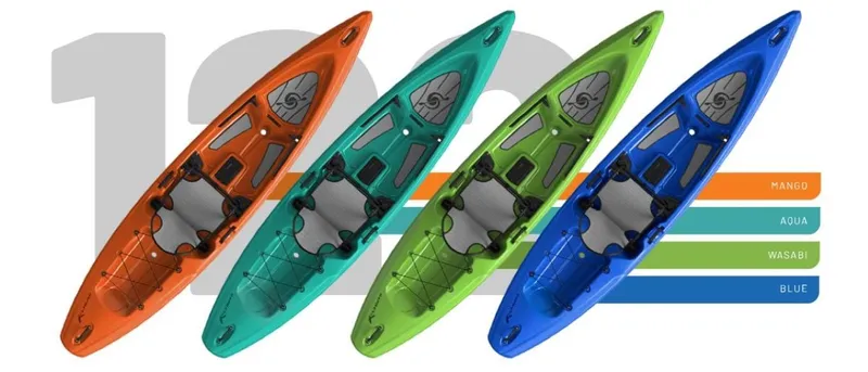 Slide: The Image of Hurricane Kayaks Osprey 120 in four colors: Mango, Aqua, Wasabi, Blue. - 7