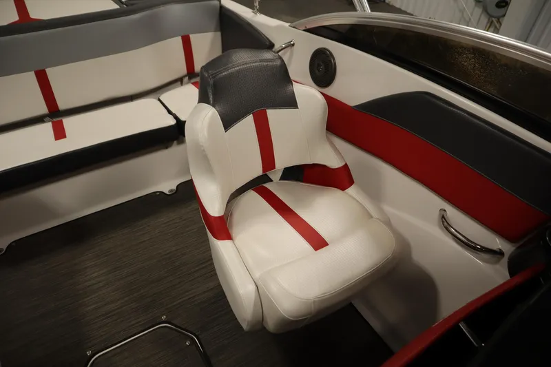Slide: The Image of 2018 Four Winns H190 boat interior with red and white seating design. - 31