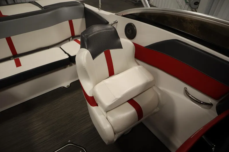 Slide: The Image of 2018 Four Winns H190 boat interior with red and white seating and sleek design. - 32