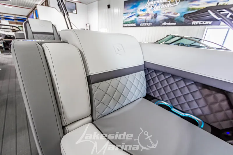 Slide: The Image of Luxurious seating on 2025 Godfrey AquaPatio 255 SBC boat at Lakeside Marina. - 27