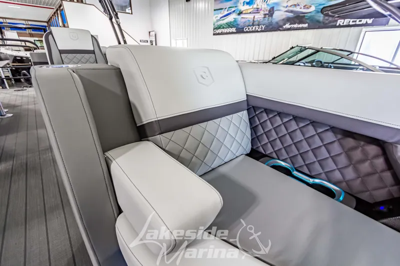 Slide: The Image of Luxurious seating on 2025 Godfrey AquaPatio 255 SBC boat at Lakeside Marina. - 28
