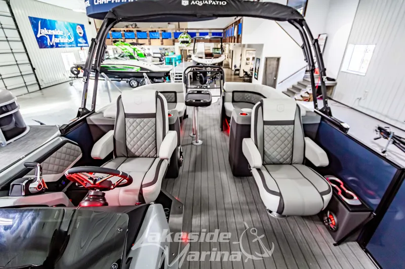 Slide: The Image of 2025 Godfrey AquaPatio 255 SBC luxury pontoon boat interior at Lakeside Marina. - 32