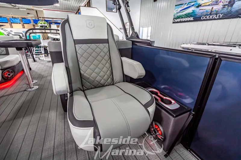 Slide: The Image of Luxurious seating on 2025 Godfrey AquaPatio 255 SBC boat at Lakeside Marina. - 33