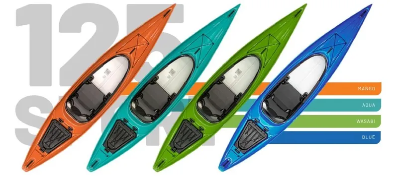 Slide: The Image of 2023 Hurricane Kayaks Prima 125 Sport in Mango, Aqua, Wasabi, and Blue colors. - 3