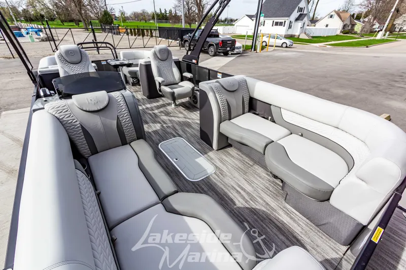 Slide: The Image of Luxurious interior of 2025 Godfrey Monaco 235 SB pontoon boat at Lakeside Marina. - 10