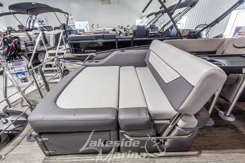 Slide: The Image of 2025 Godfrey Monaco 235 SFL boat interior with luxurious seating and modern design. - 25