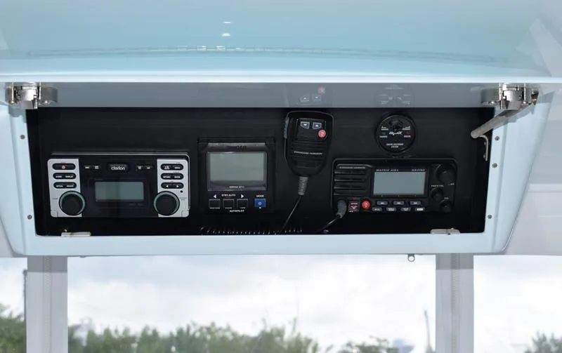 Slide: The Image of Electronics panel of a 1960 Rybovich Sportfisherman boat. - 26