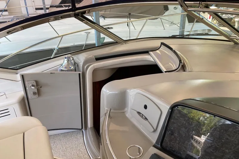 Slide: The Image of 2008 Sea Ray 44 Sundancer yacht interior with open cabin door and sleek design. - 33