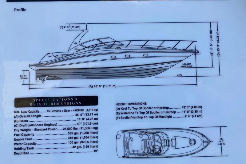 Slide: The Image of Diagram of 2008 Sea Ray 44 Sundancer boat specifications and dimensions. - 56