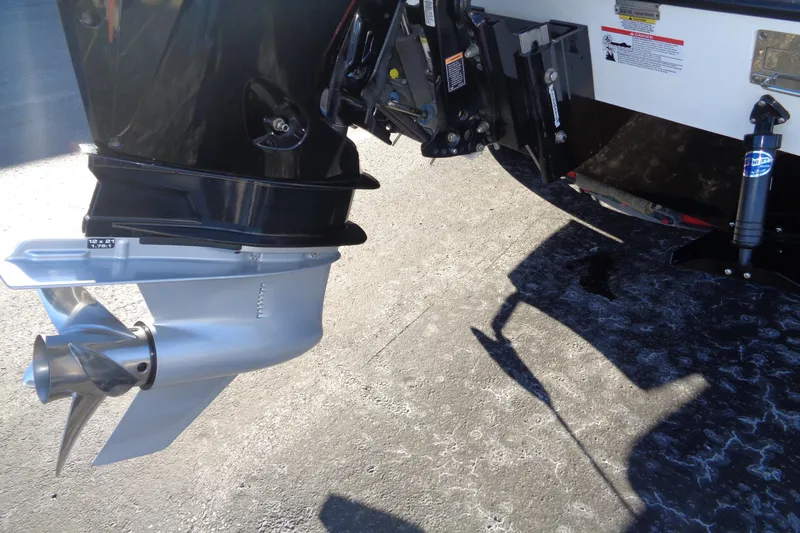 Slide: The Image of 2021 Vexus DVX20 boat motor and propeller detail in sunlight. - 16