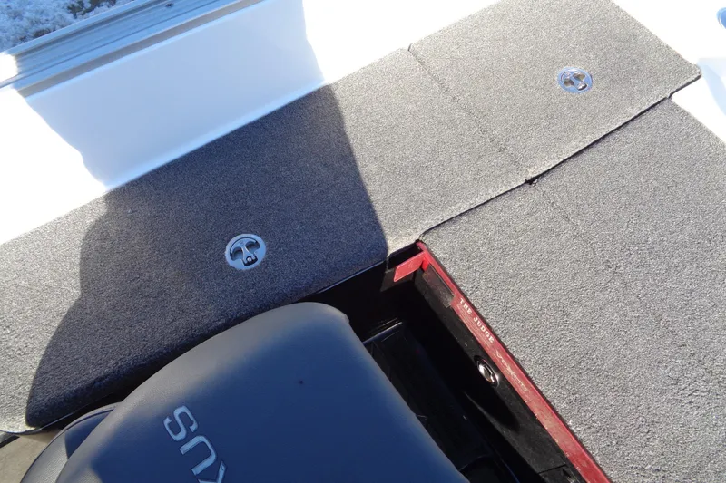 Slide: The Image of 2021 Vexus DVX20 boat interior with carpeted deck and storage compartment. - 34