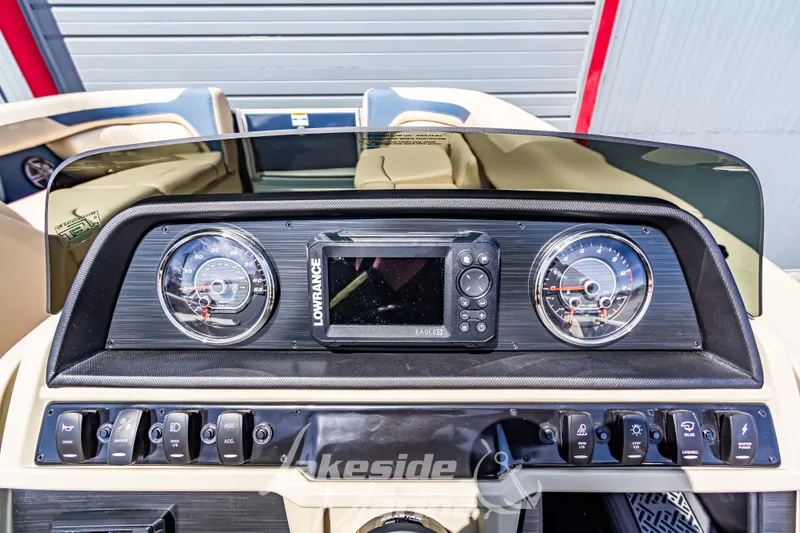 Slide: The Image of Dashboard of 2025 Godfrey Sweetwater 2286 FSX with gauges and Lowrance display. - 21