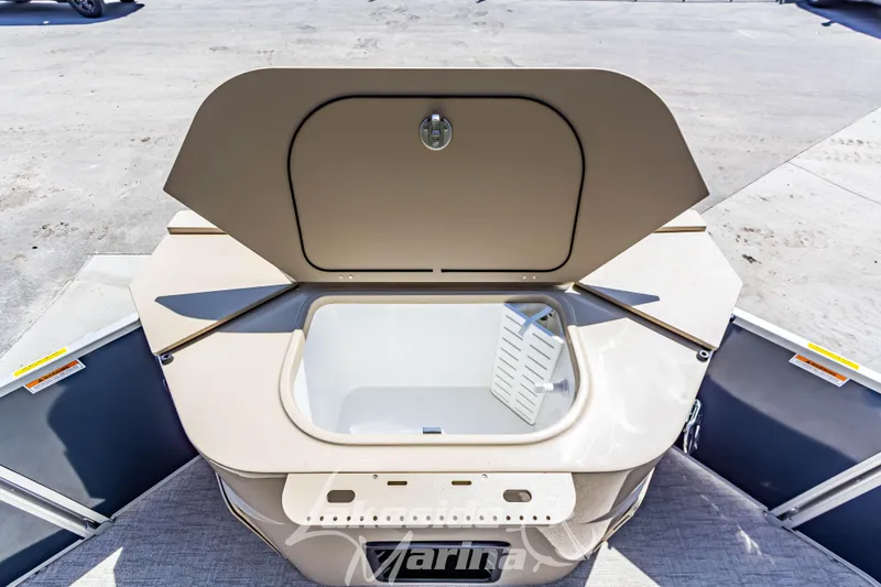 Slide: The Image of Open storage compartment on 2025 Godfrey Sweetwater 2286 FSX boat, showcasing interior space. - 32