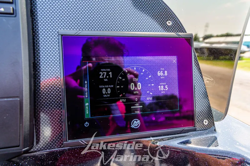 Slide: The Image of Recon 2185 DC 2025 dashboard display with digital gauges and Lakeside Marina logo. - 18