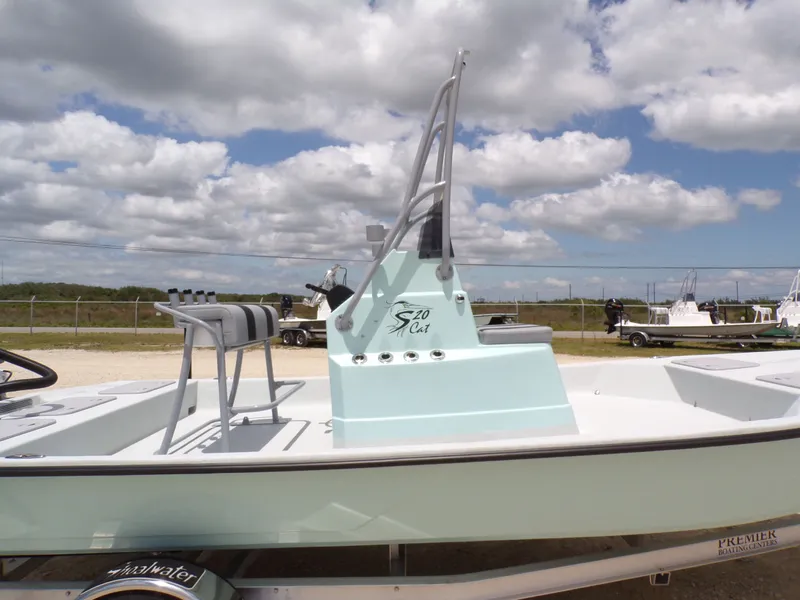 Slide: The Image of 2026 Shoalwater 20' Catamaran on trailer under blue sky. - 31