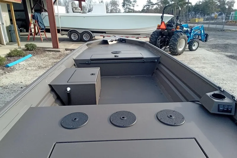 Slide: The Image of 2021 Alweld 1548VV Marsh RD Tiller boat interior with storage compartments. - 14