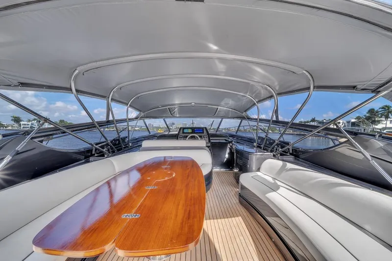 Slide: The Image of Luxurious 2015 Riva 63 yacht interior with elegant seating and polished wood table. - 34