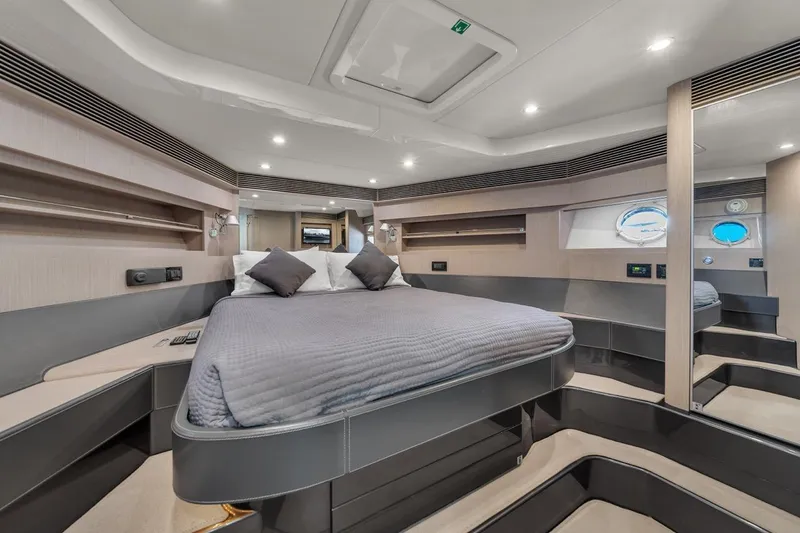Slide: The Image of Luxurious interior of 2015 Riva 63 yacht with modern bedroom design. - 54