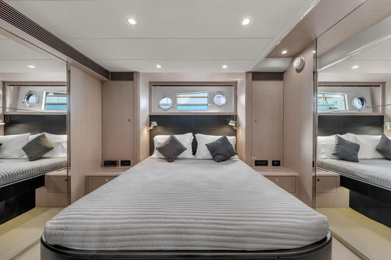 Slide: The Image of Luxurious bedroom interior of 2015 Riva 63 yacht with modern design and elegant furnishings. - 57