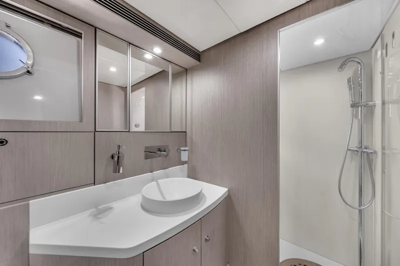 Slide: The Image of Luxurious bathroom interior of 2015 Riva 63 yacht with modern fixtures and shower. - 60