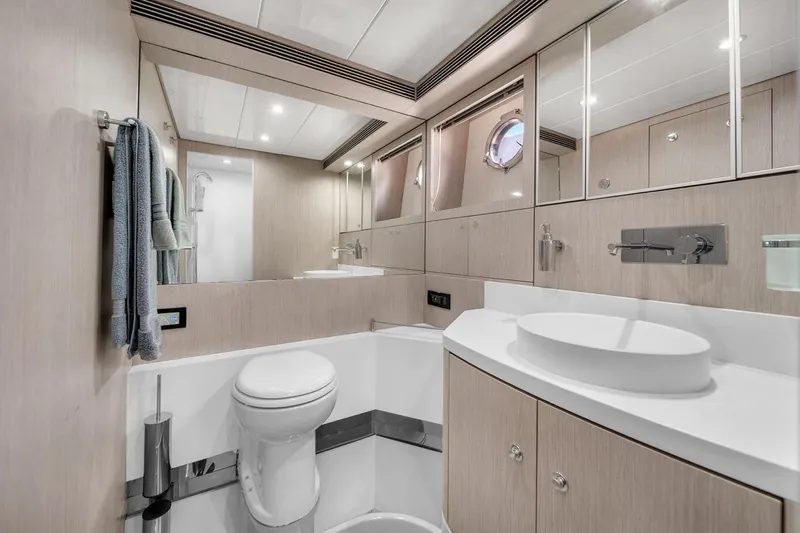Slide: The Image of Luxurious bathroom interior of 2015 Riva 63 yacht with modern fixtures and elegant design. - 62