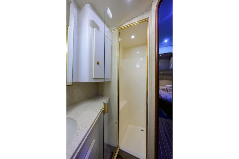 Slide: The Image of Luxurious bathroom interior of 2006 Ocean Yachts 57 Super Sport with shower and vanity. - 42