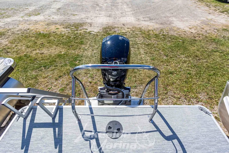 Slide: The Image of 2024 Godfrey Sweetwater 2286 SBX pontoon boat with outboard motor and rear deck view. - 34