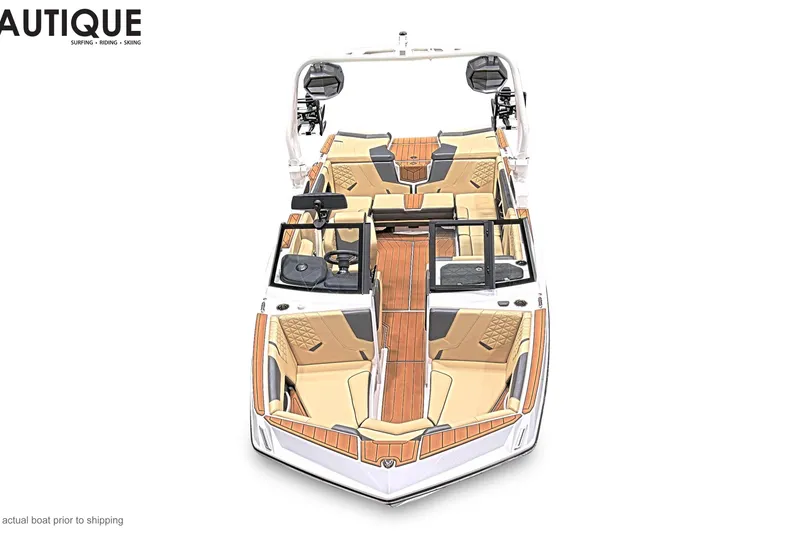 Slide: The Image of 2026 Nautique Super Air Nautique GS22 boat interior with luxurious seating and sleek design. - 6